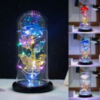 LED Galaxy Rose Eternal Artificial Flower with Butterfly LED String Lights In Dome For Christmas Wedding Decor Valentines Day