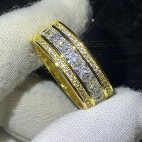 Choucong Brand New Sparkling Luxury Jewelry 925 Sterling Silver Gold Fill Princess Cut White Topaz CZ Diamond Male Man Ring Gift