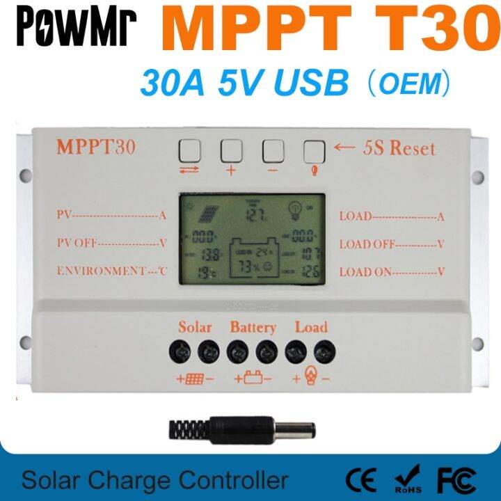 PowMr MPPT 30A Solar Charge Controller 12V 24V Auto Switch 30A Solar ...