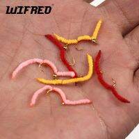 Wifreo 6PCS San Juan Worm Power Bead Earthworm Trout Nymph Fly Red Yellow Pink V-Rib with Bead Trout Fishing Bait Flies Size #16Lures Baits