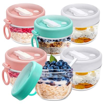 6Pcs Overnight Oats Containers with Lids and Spoons 20 Oz Yogurt Jars Leakproof Oats Jars Oatmeal Salad Jars
