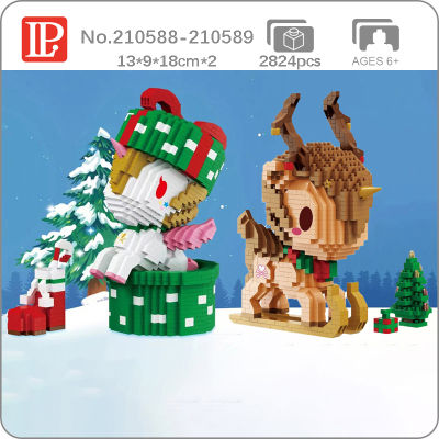 LP Merry Christmas Unicorn Deer Sleigh Stocking Tree Animal Doll Mini Diamond Blocks Bricks Building Toy For Children No