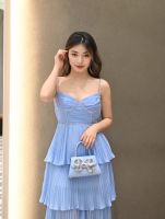 SP270B : Blue Chiffon Tiered Midi Dress