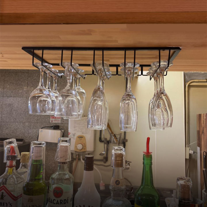 wine-glasses-holder-bartender-stemware-hanging-rack-under-cabinet-stemware-organizer-glass-goblet-iron-rack-bar-tool