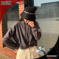 Suikone Topi Bucket ผู้ชายน่ารักและหล่อพร้อมหูเล็กและหมวกขอบใหญ่ดีไซน์กระบังแสงสำหรับผู้ชายริบบิ้น