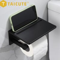 TAICUTE Toilet Paper Roll Holder with Shelf Adjustable Pole Toilet Tissue Hanger with WC Bathroom Accessories Storage Organizer Toilet Roll Holders