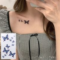 2022 New Butterfly Tattoos Waterproof Blue Butterfly Clavicle Temporary Tattoo Stickers Party Decals Men Women Body Art diy