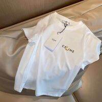 S-5XLCeline ผ้าฝ้ายแท้ฮาร์ดแวร์ตกแต่งตัวอักษรพิมพ์เสื้อยืดแขนสั้นผู้หญิงการออกแบบความรู้สึก niche แฟชั่นทุกการแข่งขัน top