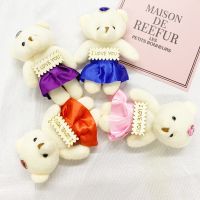 1pc Cute Plush Pendant Dressed Bear Simulation Animal Doll Plush Toy Kids Birthday Gift Doll Keychain Bag Flower Decor