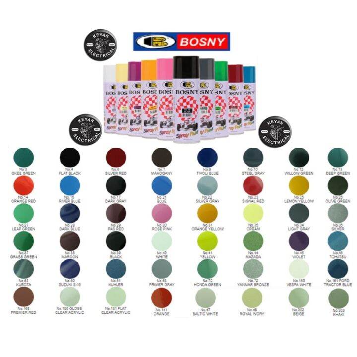 BOSNY SPRAY PAINT 100 ORIGINAL ACRYLIC SPRAY PAINT MADE IN THAILANDSEALED NOTREFILLED CANEXACT
