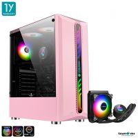 เคสคอมพิวเตอร์ Tsunami Coolman 190-1 Pink (Liquid Combo) ARGB ARGB*2/CM-120 Tempered ATX Gaming Case รับประกันสินค้า 1 ปี