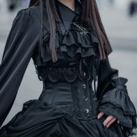 【LZ】❇♕✕  Espartilho gótico preto para halloween espartilho para saia renda preta corpete emagrecedor cintura