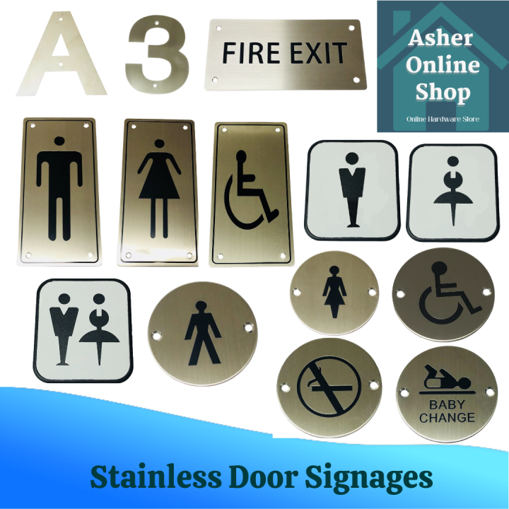 Stainless Bathroom Restroom Door Sign Male Female PWD No Smoking Baby ...