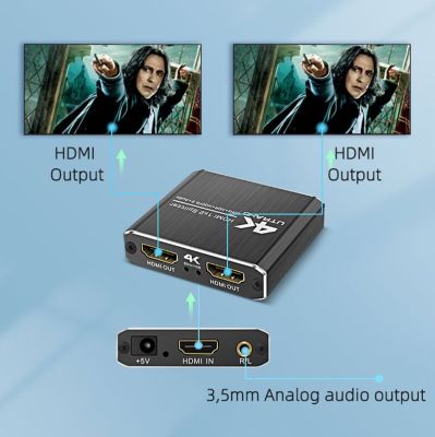 4K/60Hz HDMI 2.0 Splitter 1*2สวิตช์สลับ1อินพุต2ผลลัพธ์ HDMI การแยกสนับสนุน YUV4:4:4 HDR และสัญญาณเสียง R/l สำหรับ PS4ดีวีดี