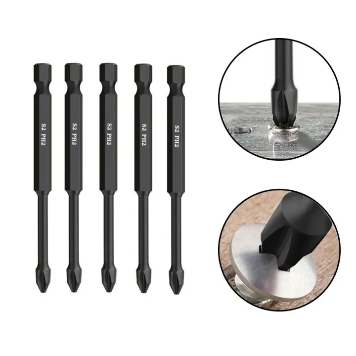 5pcs-90mm-ph2-magnetic-batch-head-alloy-steel-cross-electric-screwdriver-impact-drill-bit-adsorption-fixing-screw-part-screw-nut-drivers