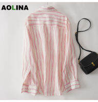 AOLINA เสื้อเสื้อเชิ้ตมีลายกันแดดแขนยาวลมขี้เกียจเครื่องปรับอากาศฤดูร้อนรุ่นเกาหลีแบบหลวมบางลำลอง