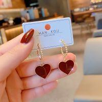 Retro Love Heart Red Color Drop Dangle Earrings Sweet Girl Couple Gift 2021 New Fashion Earrings Korean Style Romantic Brincos