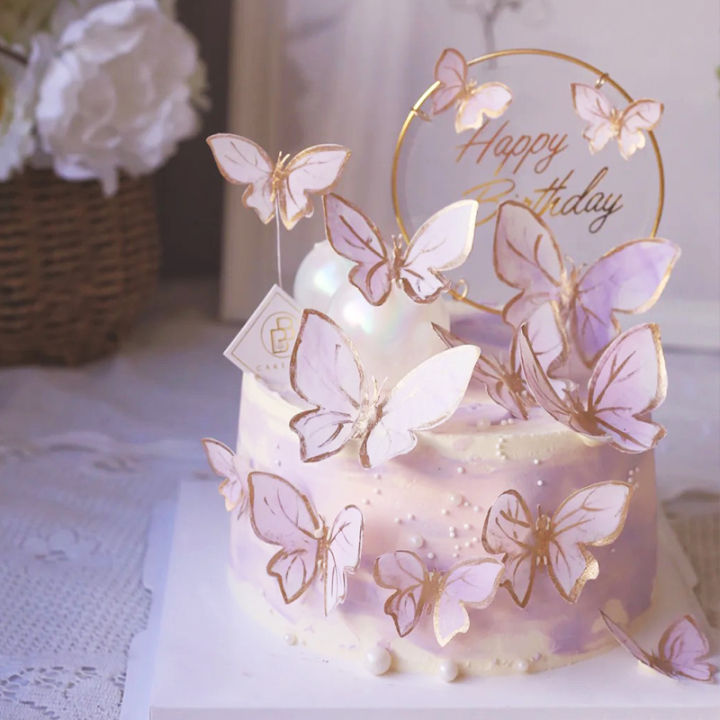 10pcs cake topper hiasan kue ulang tahun kupu kupu butterfly pink ungu ...