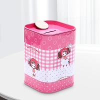 Piggy Bank Large Capacity Decorative Unbreakable Metal Cartoon Square Coin Saving Can for Home