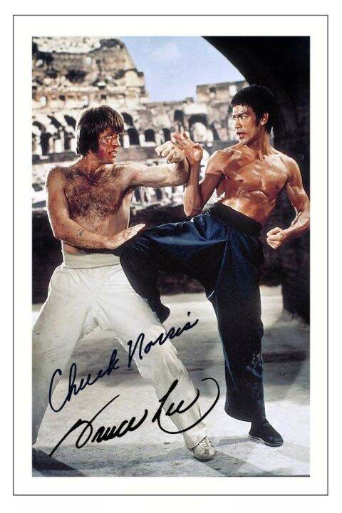 hot-bruce-lee-amp-chuck-norris-way-of-the-dragon-ลงนามภาพยนตร์ศิลปะผ้าไหมพิมพ์โปสเตอร์24x36inch