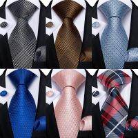 ◈☏✚ Houndstooth Black Silver Gold Blue Pink Luxury Silk Ties For Men 8cm Business Wedding Neck Tie Set Handkerchief Mens Gift