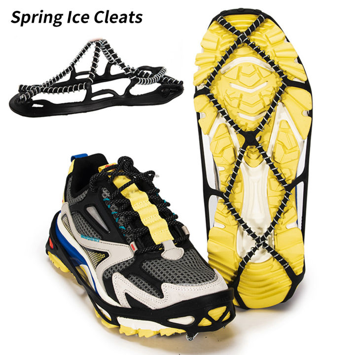 sanwood-ไม้พาย-1คู่รองเท้ากันลื่น-cleats-ฤดูใบไม้ผลิออกแบบสแตนเลสรองเท้าเหล็กความแข็งแรงสูงรองเท้าตะปูน้ำแข็งสำหรับปีนเขารองเท้าสตั๊ดน้ำแข็ง