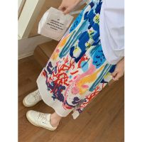 ✎ 64060 Summer New Style Printed Slit Pleated Skirt