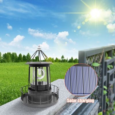 Smart Sensor Lighthouse Beacon Solar LED Lights Outdoor Decor Rotating Beam Lamp Practical Garden Yard Lawn Lamps