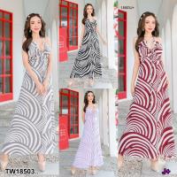 TT18503 แม็กซี่เดรสสายคล้องคอ พิมำ์ลาย halter neck maxi dress print