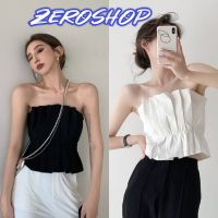 Zero shop?พร้อมส่ง? (Zero-D17) เสื้อเกาะอก สีขาวดำ ใส่สบาย สไตส์เกากลีมาก โคเรียสุด