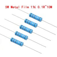 50PCS 5W 1 Metal film Resistor resistance 0.1R 10M 1K 2K 4.7K 1.2 3.3 10 15 18 22 33 47 62 120 360 390 470 82R ohm 10K 100K 1M