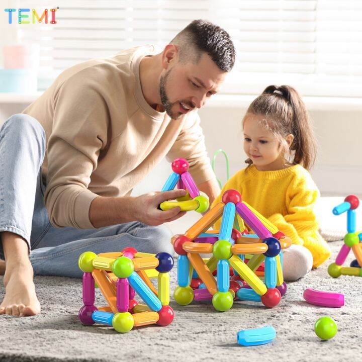 temi-ลูกบอลแม่เหล็กแบบแท่งสำหรับเด็ก-ของเล่นคุณภาพสูง3d-เรขาคณิตการเรียนรู้การก่อสร้างทางประสาทสัมผัสของเล่นเสริมพัฒนาการรูปทรงเรขาคณิต3d