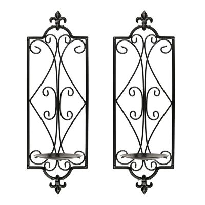 Decorative Black Scrolled Ivy Wallhung Candle Holder Hanging Wall Sconce, Tealight