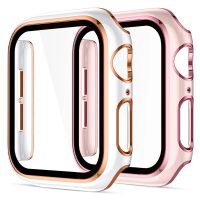 Hard PC Tempered Glass Screen Protector Protective Frame Shell for Apple Watch Iwatch Series 8 7 6 SE 5 4 3 electroplating anti-scratch Case Cover 38mm 40mm 42mm 44mm 41mm 45mm 【BYUE】