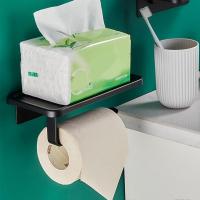 Toilet Paper Holder With Shelf Bathroom Wall Mounted WC Paper Phone Holder Shelf Without Punching Towel Roll Shelf Accessories Toilet Roll Holders