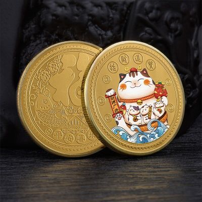 Chinese Bring In Wealth And Treasure Commemorative Coin Colored Painting Cat Gold Silver Coin