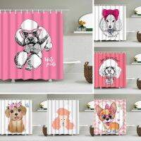 Baltan HOME LY1 Lady Dog Poodle Shower Curtain Pink Cute Bathroom Curtain Curtain Polyester Perforation-Free