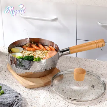 Pour Spout Milk Pan Wood Handle Non Stick Cooking Pot Kitchen With