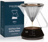 OVALWARE Pour Over Coffee Dripper Maker - (17oz / 0.5L) Unlock New Flavors with Paperless Stainless Steel Filter, Precision Measuring Cup and Carafe Coffee Maker with Filter 0.5 Liter / 17 oz