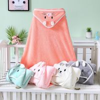 【CW】 Baby Infant Cartoon Coral Fleece Newborn Blanket with Hood Bathrobe Babys