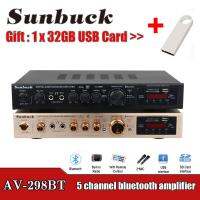 SUNBUCK เครื่องขยายเสียงโฮมเนียเตอร์บลูทูธช่อง2200W ลำโพงสเตอริโอ Hifi แอมป์รองรับวิทยุ FM 2ไมค์ยูเอสบีอินพุตแอมป์การ์ด SD