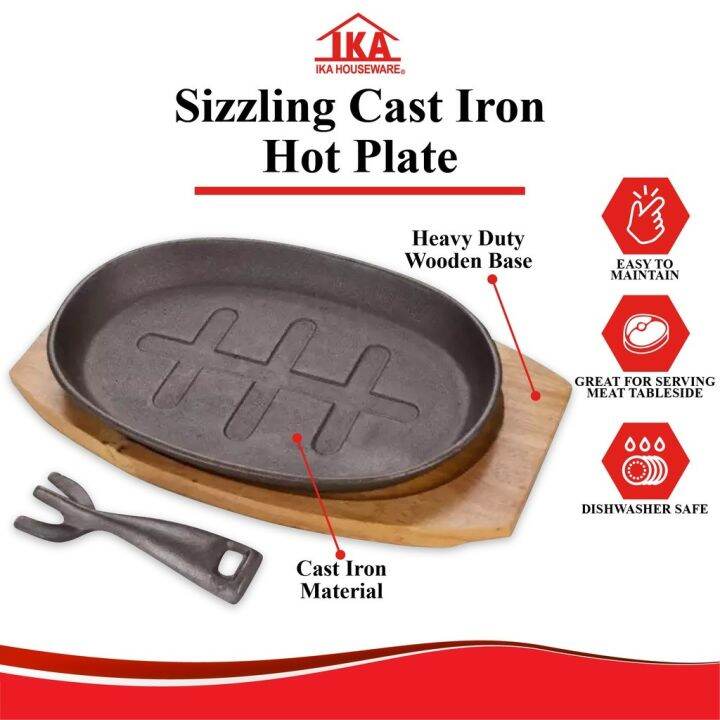 IKA Sizzling Cast Iron Hot Plate Sizzling Plate Sizzling Mee Plate Grill Plate with Wood