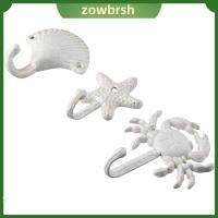 ZOWBRSH 3pcs ของเก่าแบบโบราณ ตะขอรูปเปลือกหอยทะเล แผ่นรองรีด สีขาวขาว ตะขอติดผนังชายหาดทะเล ของใหม่ ที่แขวนผนังชายฝั่ง บ้านในบ้าน