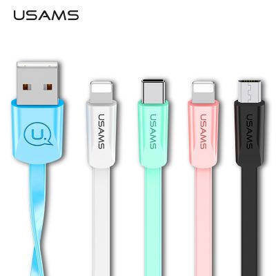 สายชาร์จโทรศัพท์ USAMS 1.2เมตร,2A ไลท์นิ่ง Type C ไมโคร USB สีสันสดใสสำหรับ iPhone 14 13 12 11 iPad Samsung Xiaomi Huawei