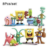 【แฟลชเซล】 8ชิ้น เซ็ตพวงกุญแจ SpongeBob Patrick โมเดลหุ่นของเล่นอนิเมะ PVC โมเดลแอ็คชั่นของขวัญสำหรับสะสม