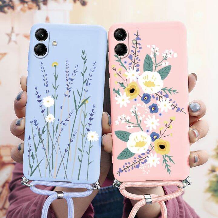 2023ใหม่-สำหรับ-samsung-galaxy-เคส-a04s-สร้อยคอเชือกเส้นเล็กฝาครอบหลังซิลิโคนสำหรับ-a04-samsung-a04e-เคสลายเสือดาวดอกไม้04s