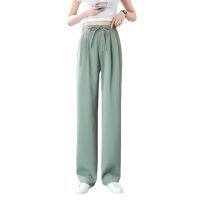 2022 new spring autumn polyester ladies pants womens pant high-waisted loose green casual thin straight pants for women