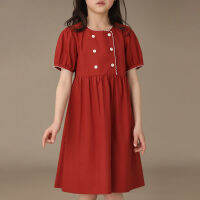 Unlimited X Girls Cotton Dress ชุดเดรสสีแดง A-Line Dress ชุดเจ้าหญิง Age-3-15-Year-Old Size 110-170Cm