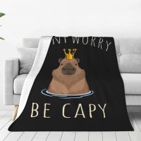 Capybara Humor Dont Worry Be Capy Knitted Blanket Fleece Kawaii Animal Warm Throw Blanket for Home Couch Bedspread