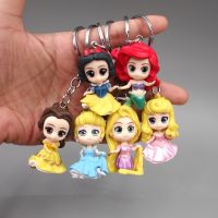 6Pcs/Lot Disney Princesses Cinderella Snow White Hua Mermaid Rapunzel Bella PVC Keychain Action Figure Doll Toys